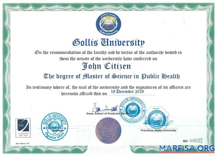 Blank Somaliland Gollis university certificate example